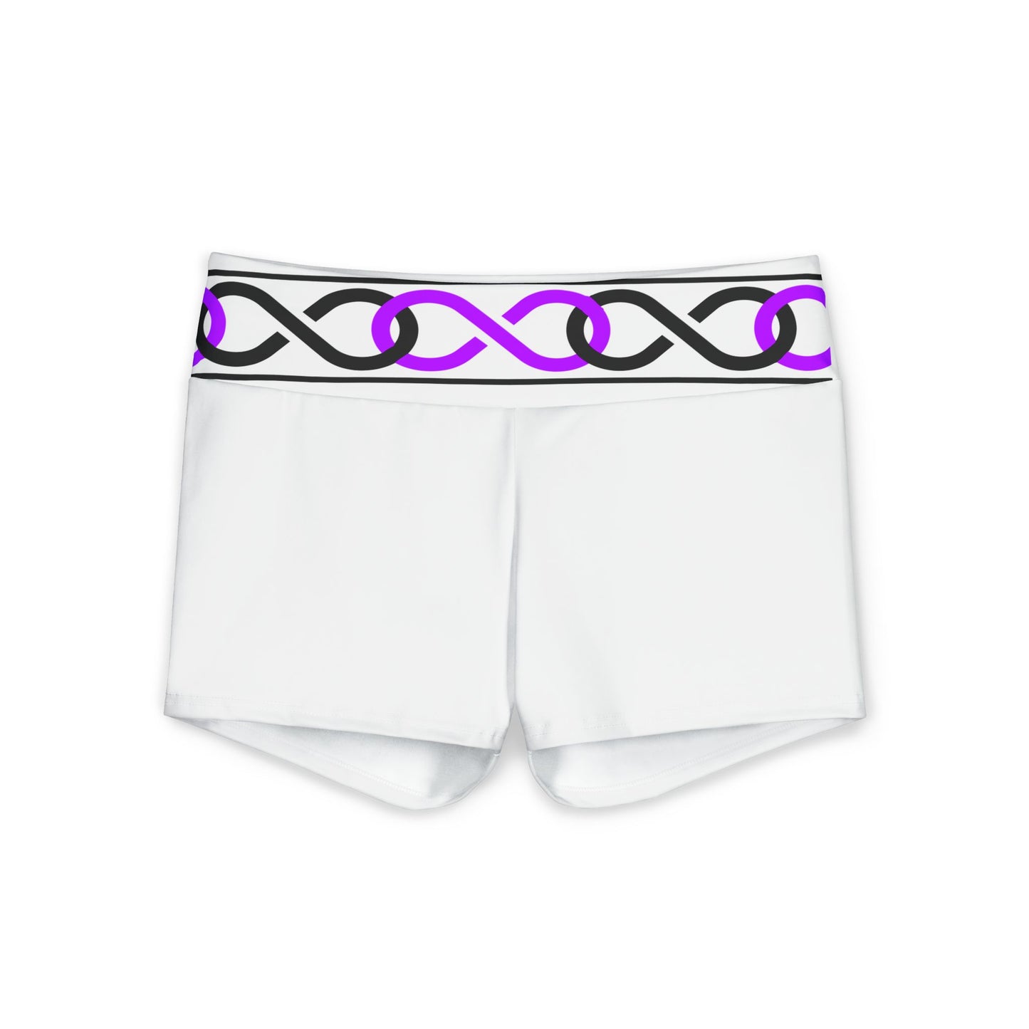 9Infinity Waistband Shorts — Women's White Shorts with Pink & Black Celtic Pattern