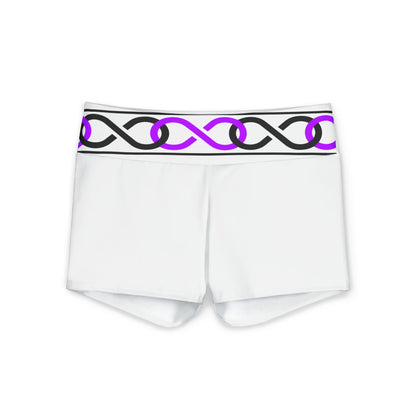 9Infinity Waistband Shorts — Women's White Shorts with Pink & Black Celtic Pattern