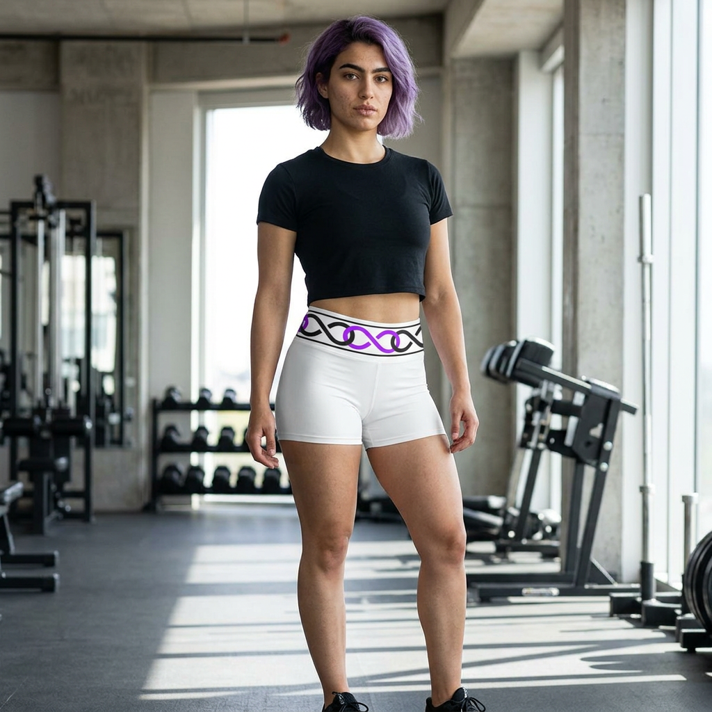 9Infinity Waistband Shorts — Women's White Shorts with Pink & Black Celtic Pattern