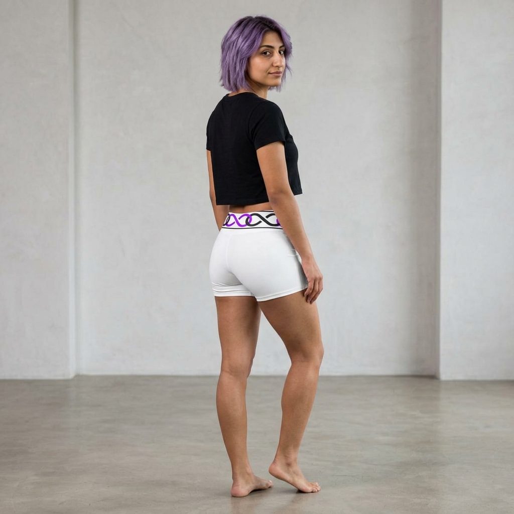 9Infinity Waistband Shorts — Women's White Shorts with Pink & Black Celtic Pattern