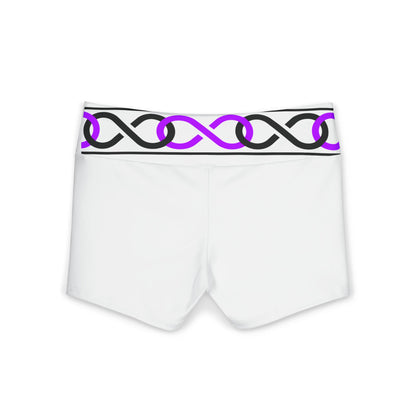 9Infinity Waistband Shorts — Women's White Shorts with Pink & Black Celtic Pattern