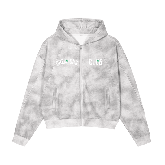 Dirty Washed Zip-Up Fleece Hoodie